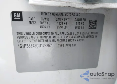 2012 Chevrolet Volt from USA, damaged, VIN 1G1RB6E42CU123367